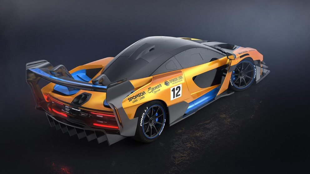 McLaren Senna GTR rear 3/4 angle in studio background